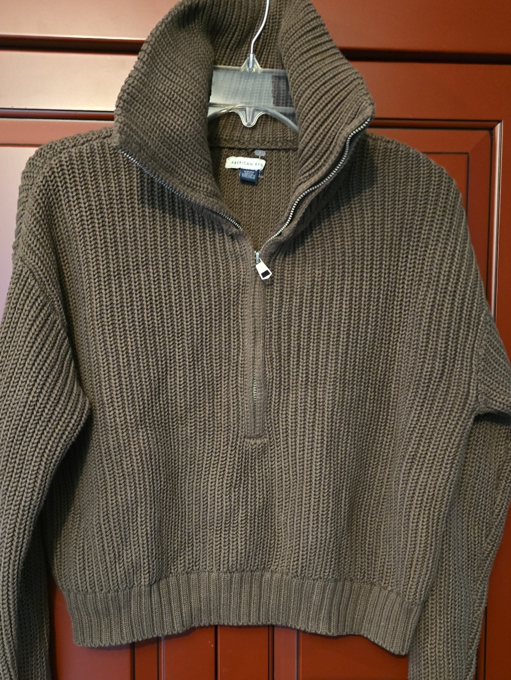 American Eagle Outfitters Brown Zip-Neck Knit Sweater